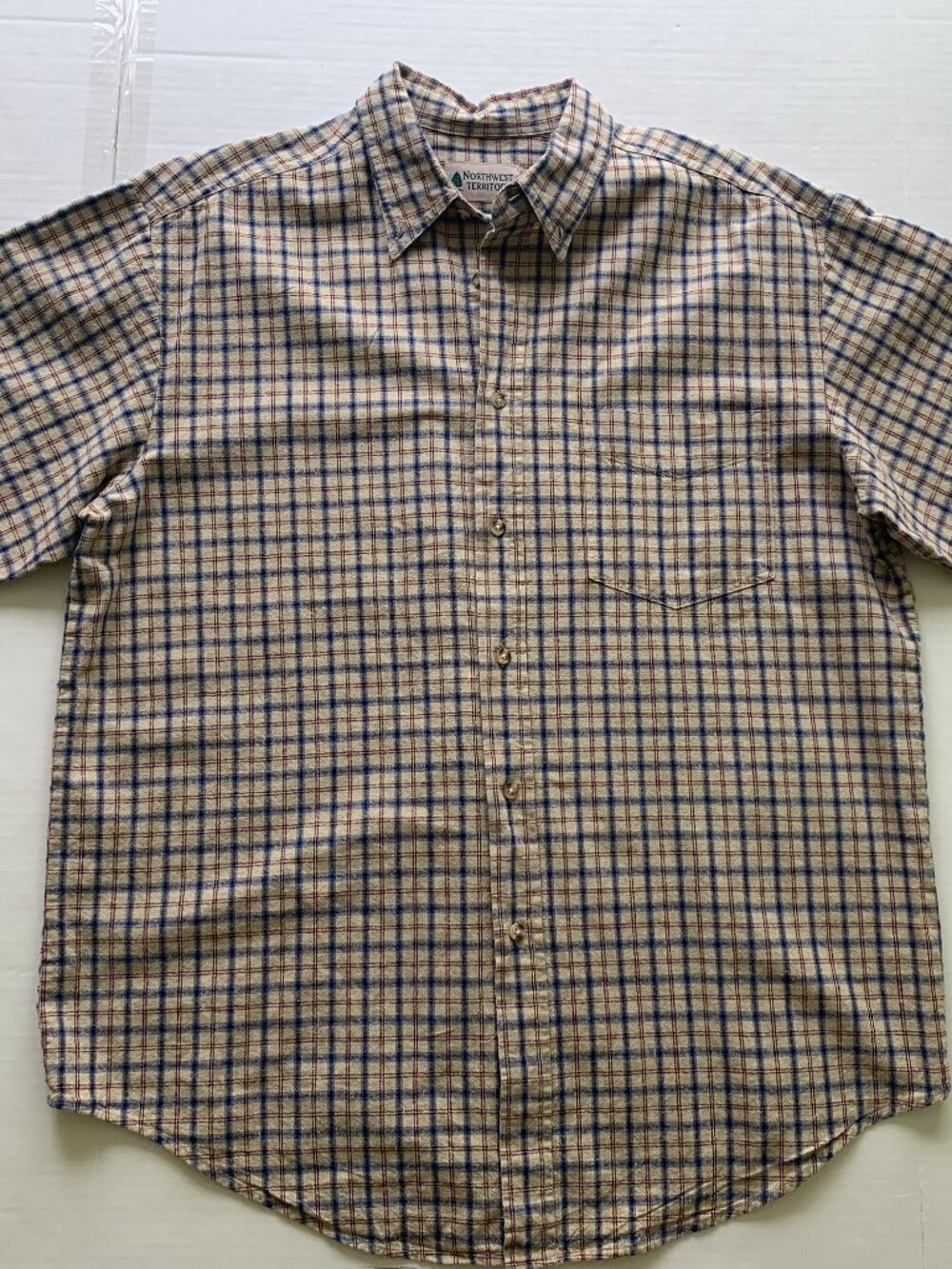 Vtg Northwest Territory Plaid Short Sleeve Button Up Shirt Men's L XL Linen